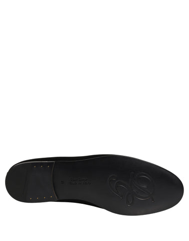 Black Satin Logo Slip On Flats Loafers Shoes