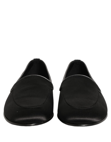 Black Satin Logo Slip On Flats Loafers Shoes