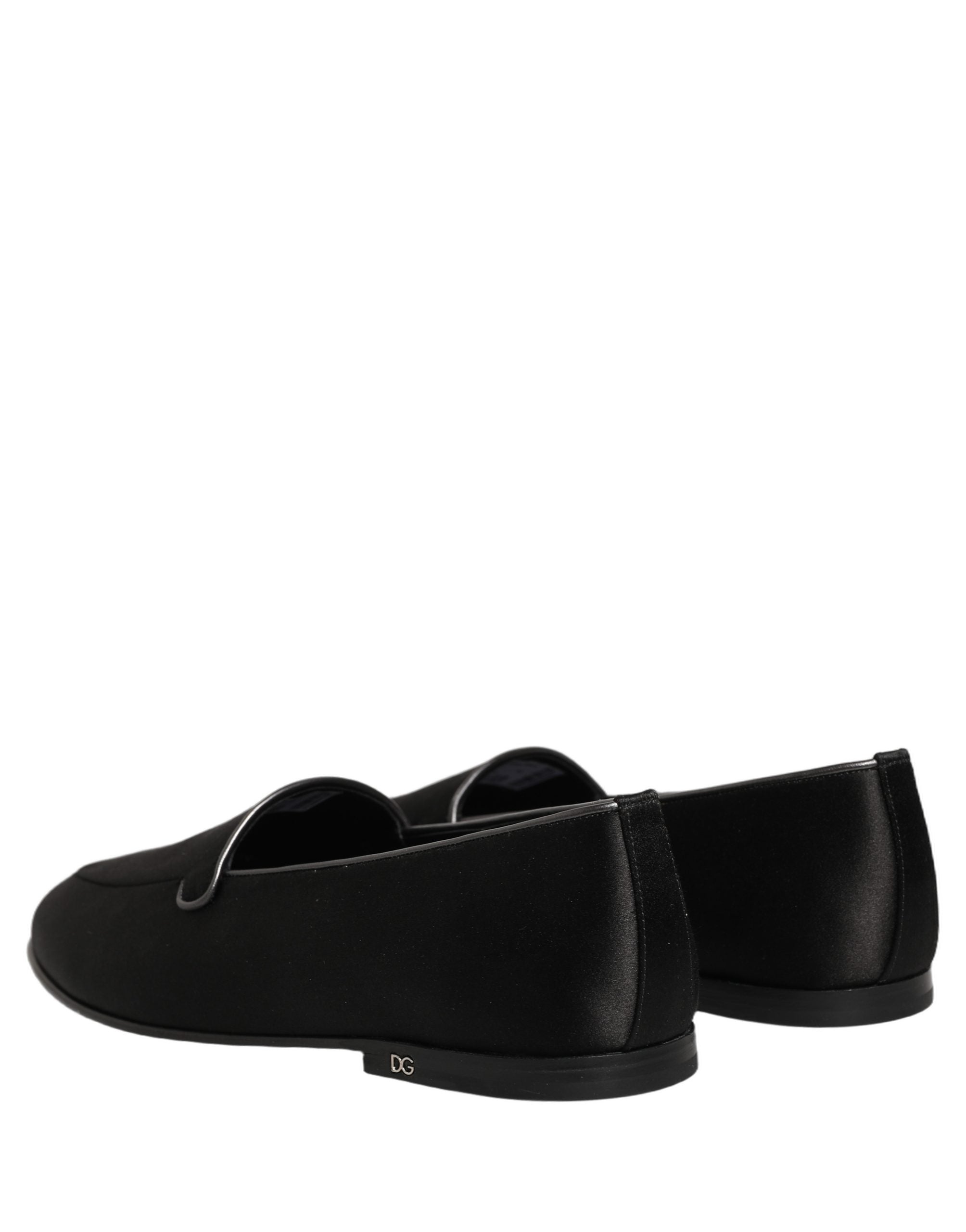 Black Satin Logo Slip On Flats Loafers Shoes