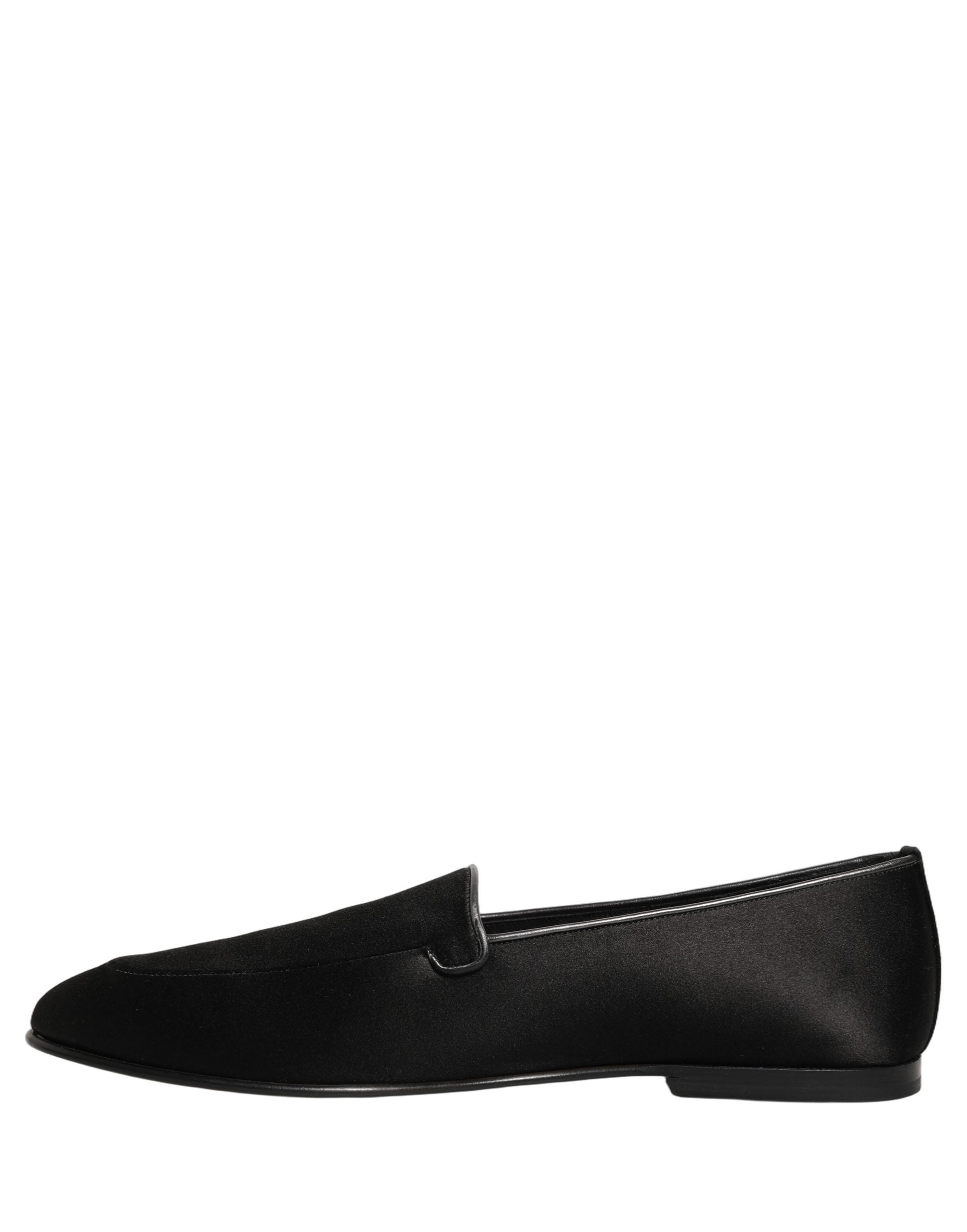 Black Satin Logo Slip On Flats Loafers Shoes