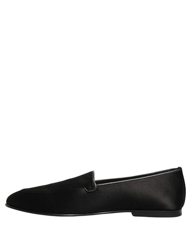 Black Satin Logo Slip On Flats Loafers Shoes