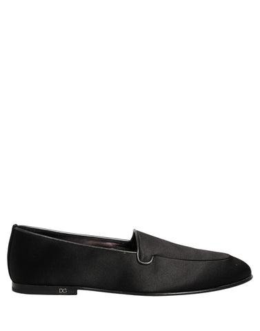 Black Satin Logo Slip On Flats Loafers Shoes