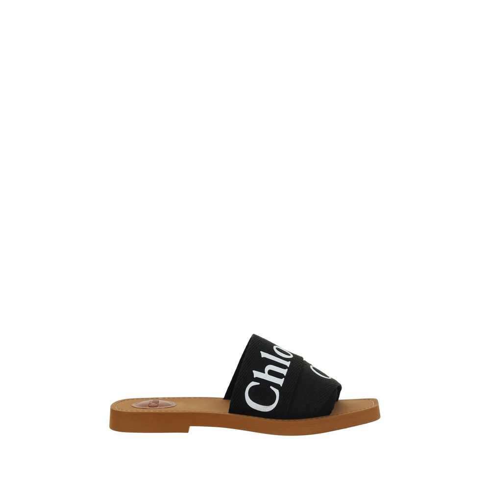 Black Cotton Flat Sandals