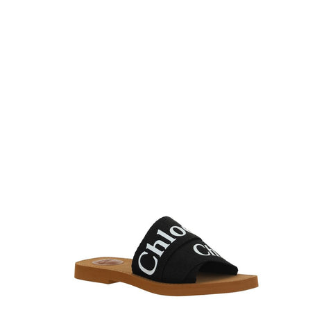 Black Cotton Flat Sandals
