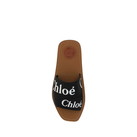 Black Cotton Flat Sandals