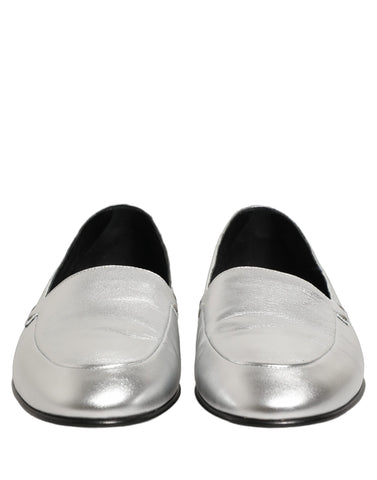 Silver Leather DG Logo Slip On Loafers Shoes