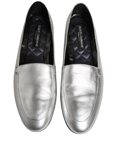 Silver Leather DG Logo Slip On Loafers Shoes