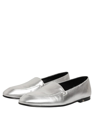 Silver Leather DG Logo Slip On Loafers Shoes