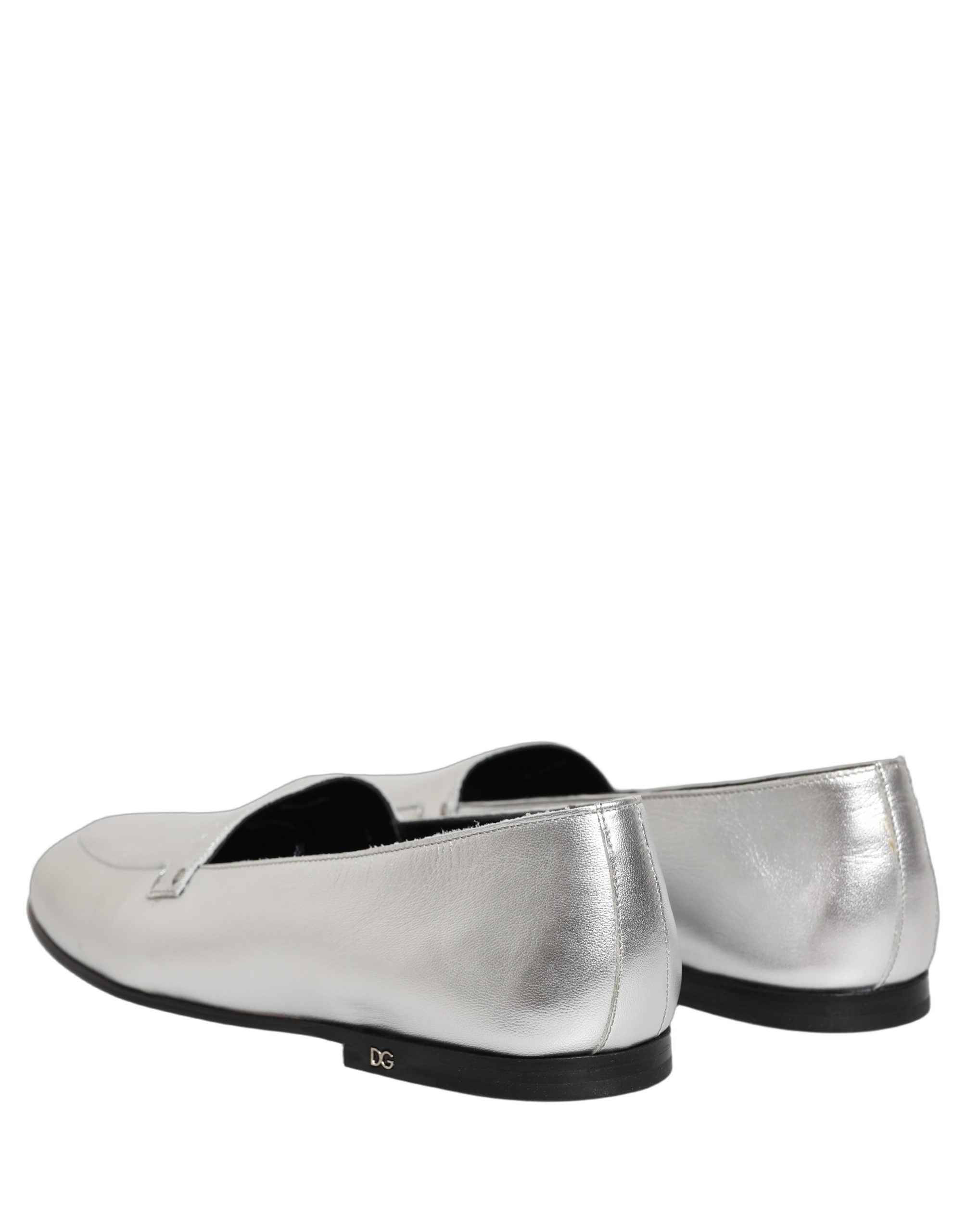 Silver Leather DG Logo Slip On Loafers Shoes