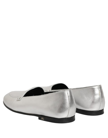 Silver Leather DG Logo Slip On Loafers Shoes