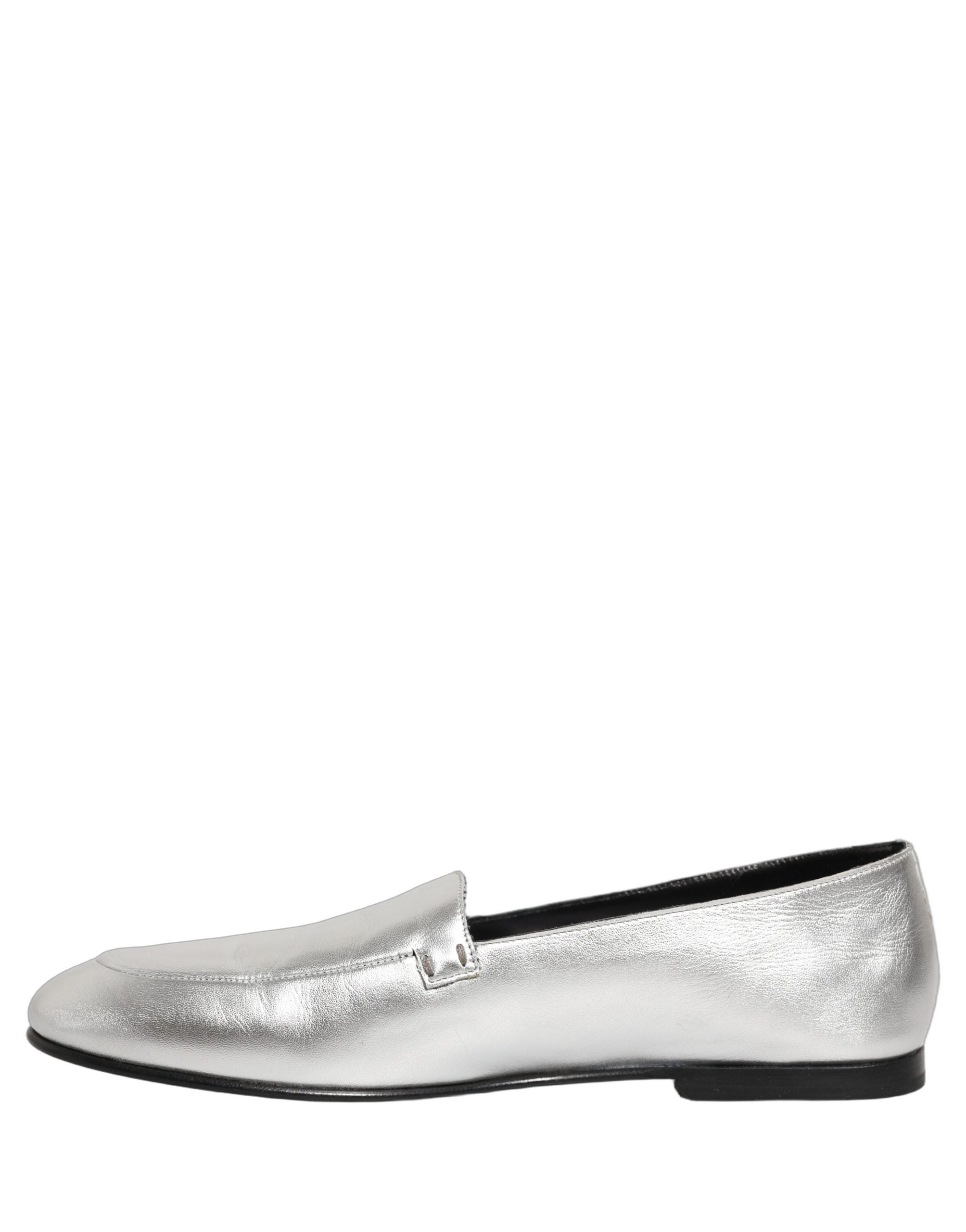 Silver Leather DG Logo Slip On Loafers Shoes