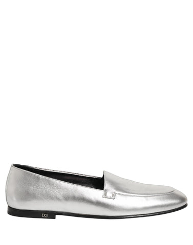 Silver Leather DG Logo Slip On Loafers Shoes