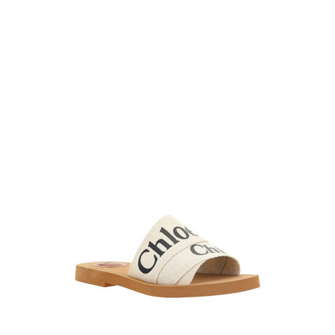 White Cotton Flat Sandals