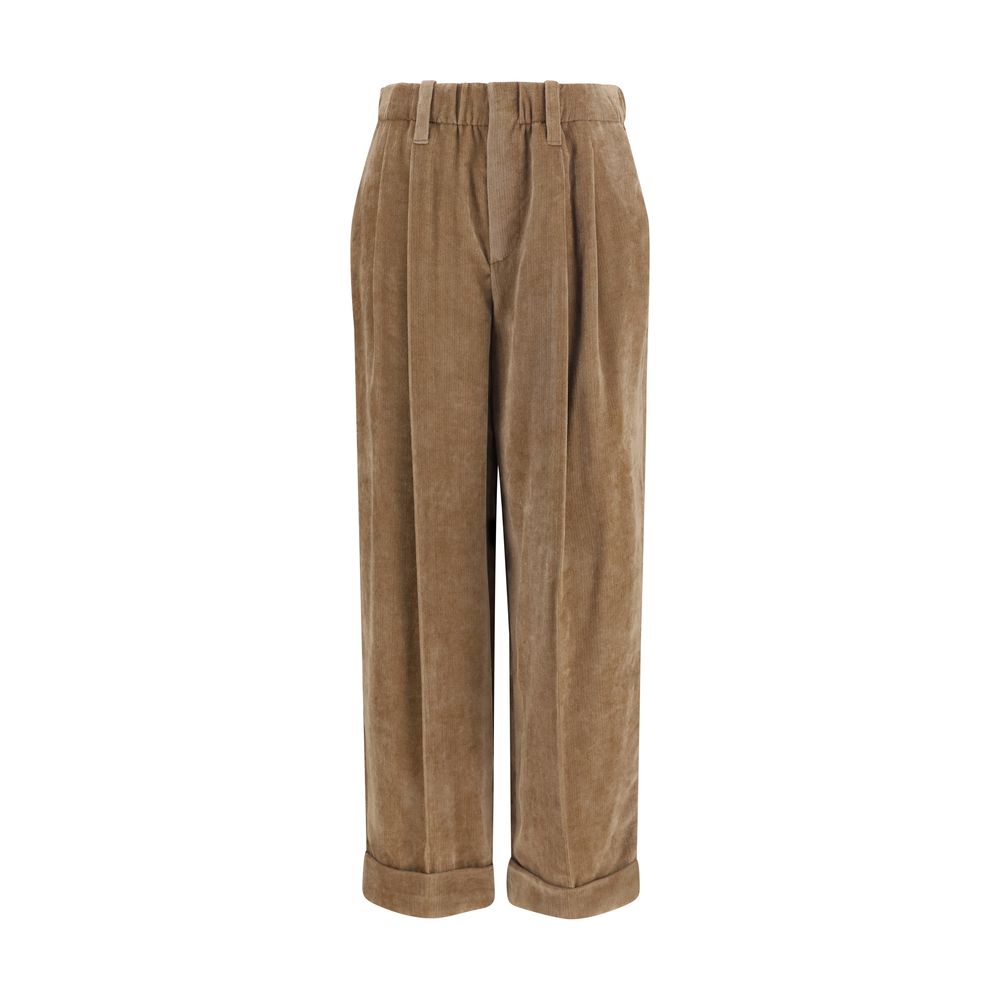 Brown Viscose Casual Pants