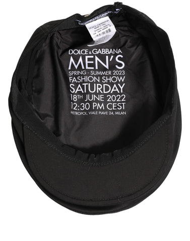 Men Black Cotton Stretch Newsboy Cloth Capello Hat