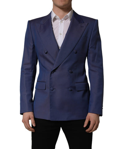Blue Wool Double Breasted Men Blazer Jacket