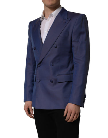 Blue Wool Double Breasted Men Blazer Jacket