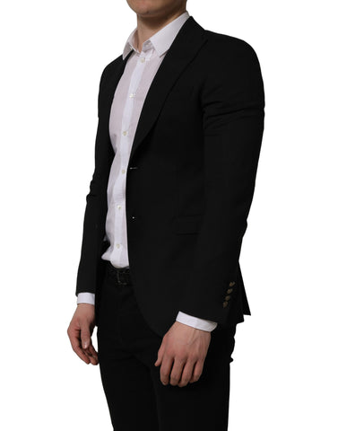 Black Polyester Single Breasted Blazer Jacket