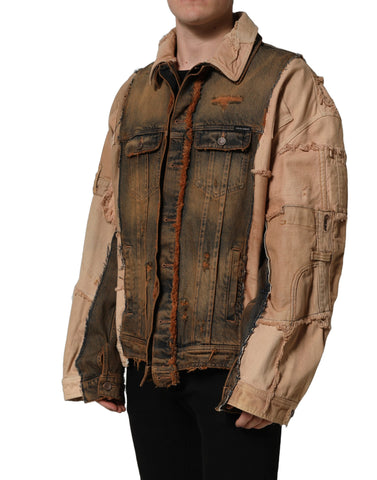 Multicolor Raw Cut Panelled Denim Men Jacket
