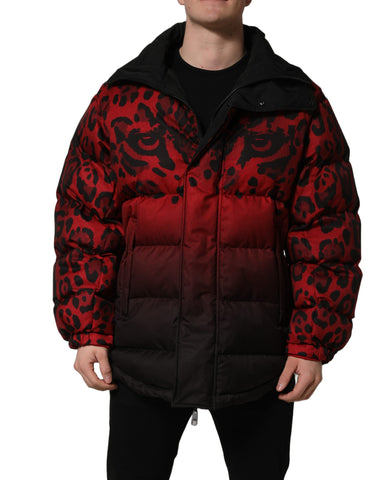 Red Black Reversible Animal Print Puffer Coat Jacket