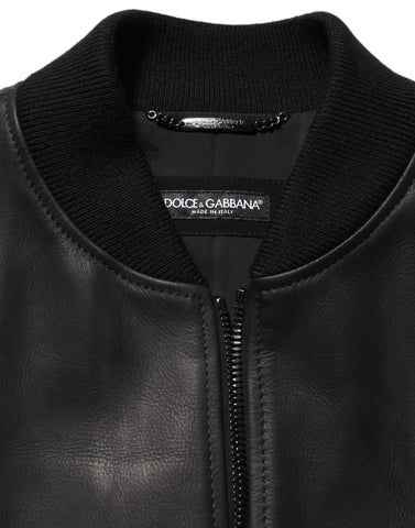 Black Leather Full Zip Men Biker Jacket