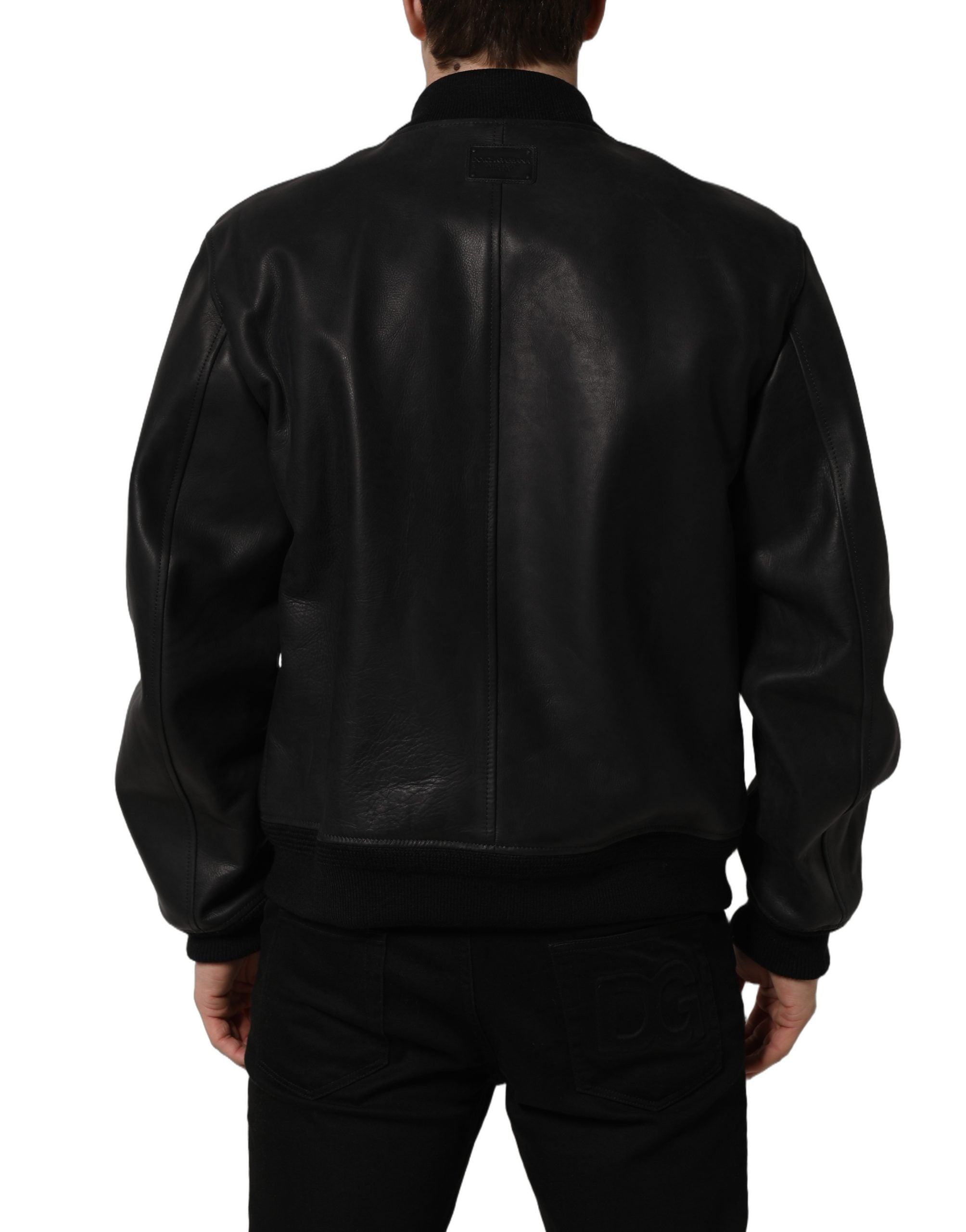 Black Leather Full Zip Men Biker Jacket