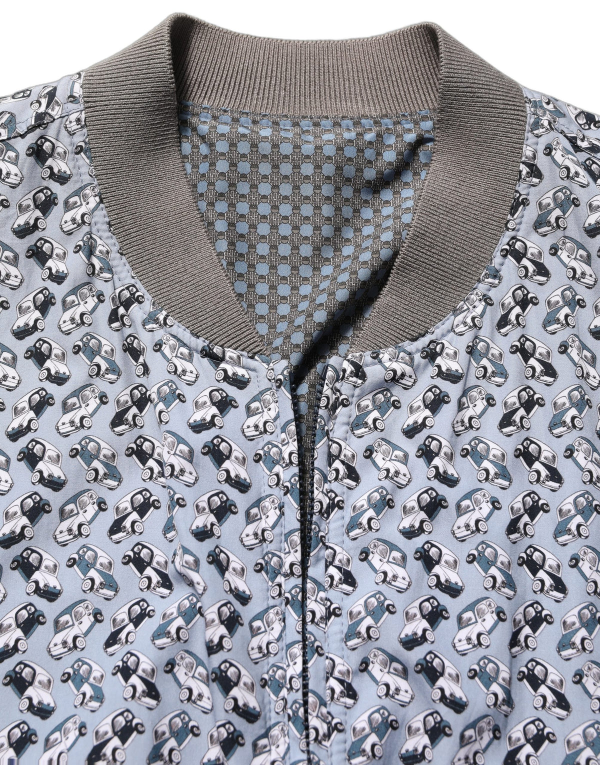 Light Blue Cotton Car Print Bomber Jacket