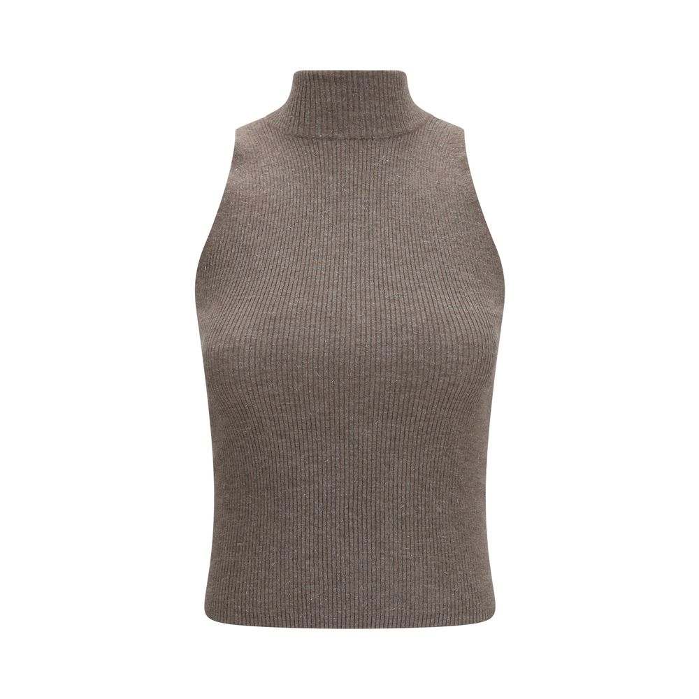 Brown Cashmere Sleeveles Sweater