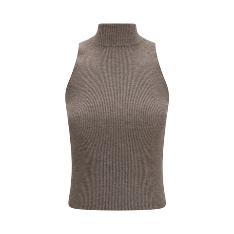 Brown Cashmere Sleeveles Sweater