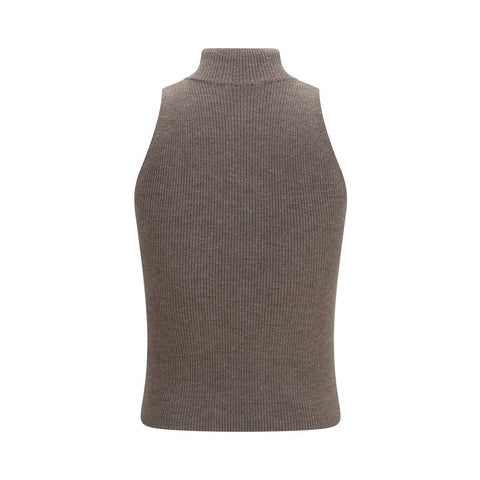 Brown Cashmere Sleeveles Sweater