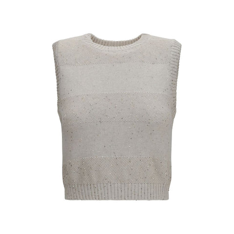 Beige Cotton Sleeveles Sweater