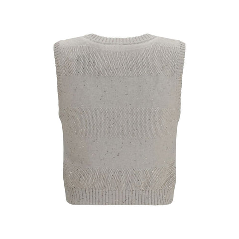 Beige Cotton Sleeveles Sweater