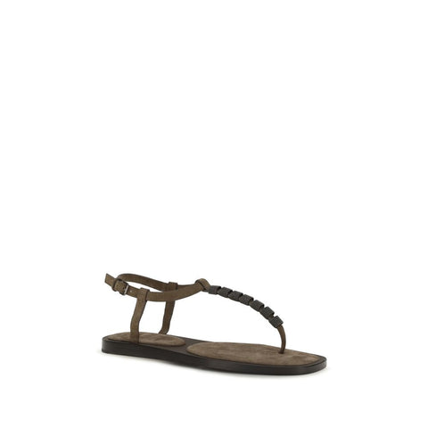 Brown Calf Leather Bos Taurus Flat Sandals