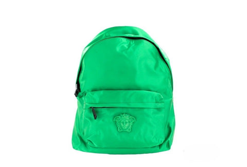 Versace Large Bright Green Nylon Fabric Medusa Shoulder Backpack Bookbag