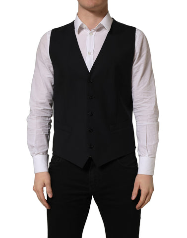 Black Wool Single Breasted Waistcoat Vest