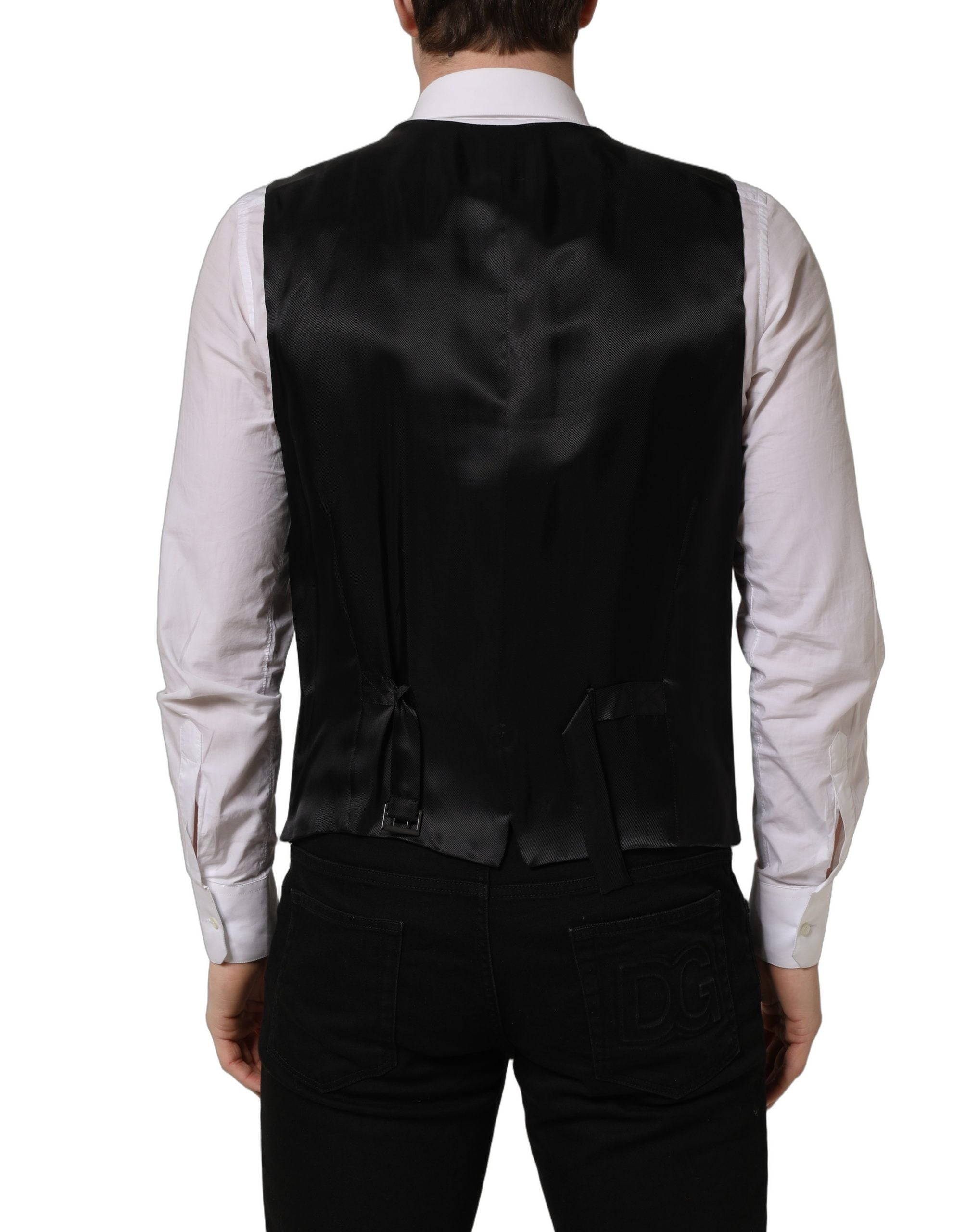 Black Wool Single Breasted Waistcoat Vest