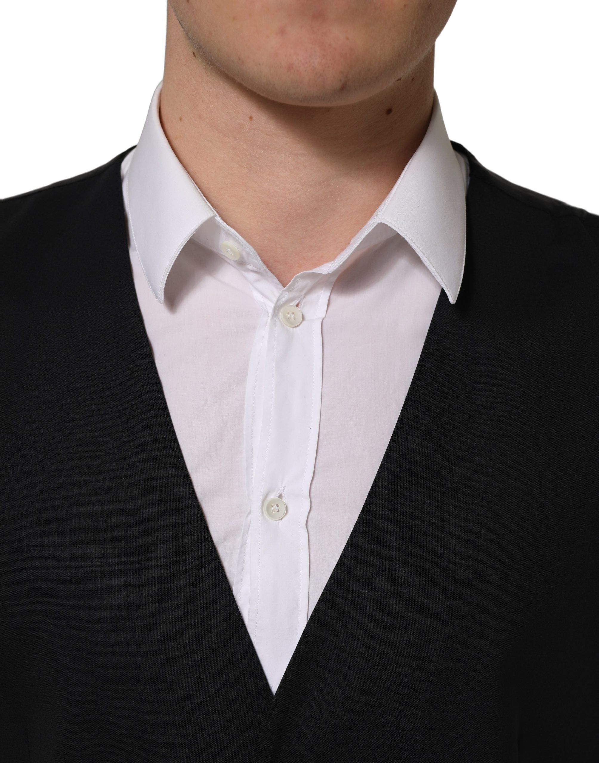 Black Wool Single Breasted Waistcoat Vest