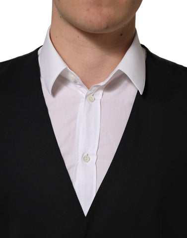Black Wool Single Breasted Waistcoat Vest