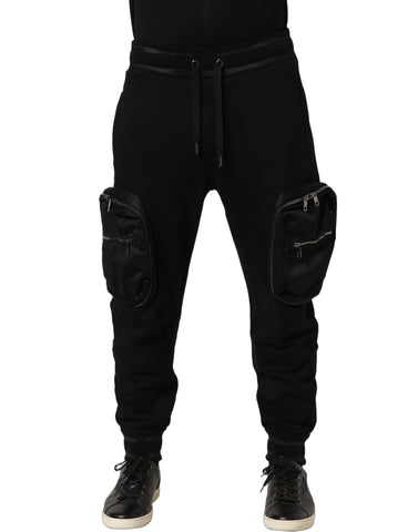 Black Mid Waist Cargo Jogger Sweatpants Pants