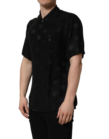 Black Logo Monogram Short Sleeves Men Shirt