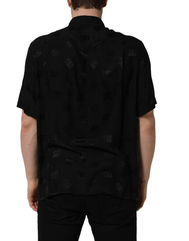 Black Logo Monogram Short Sleeves Men Shirt
