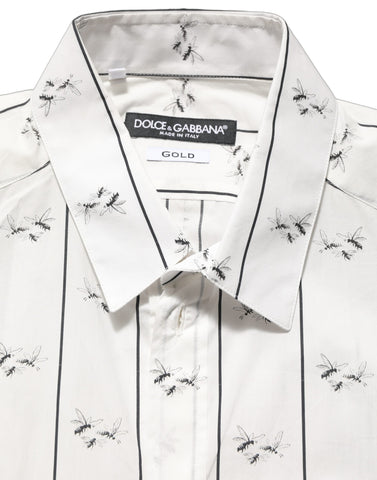 White Bee Print Cotton GOLD Fit Dress Shirt
