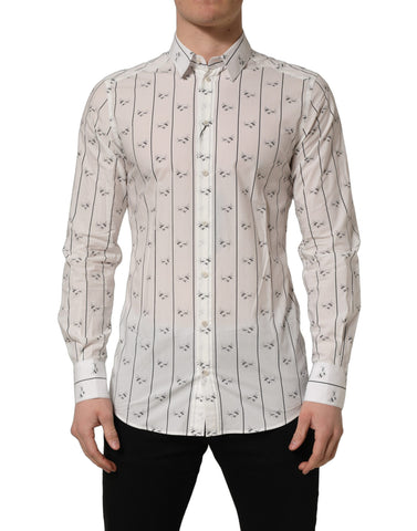 White Bee Print Cotton GOLD Fit Dress Shirt
