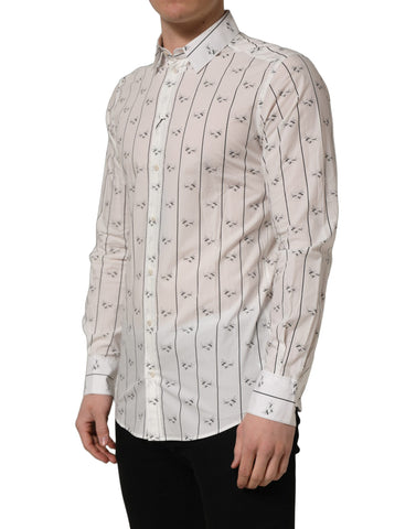 White Bee Print Cotton GOLD Fit Dress Shirt