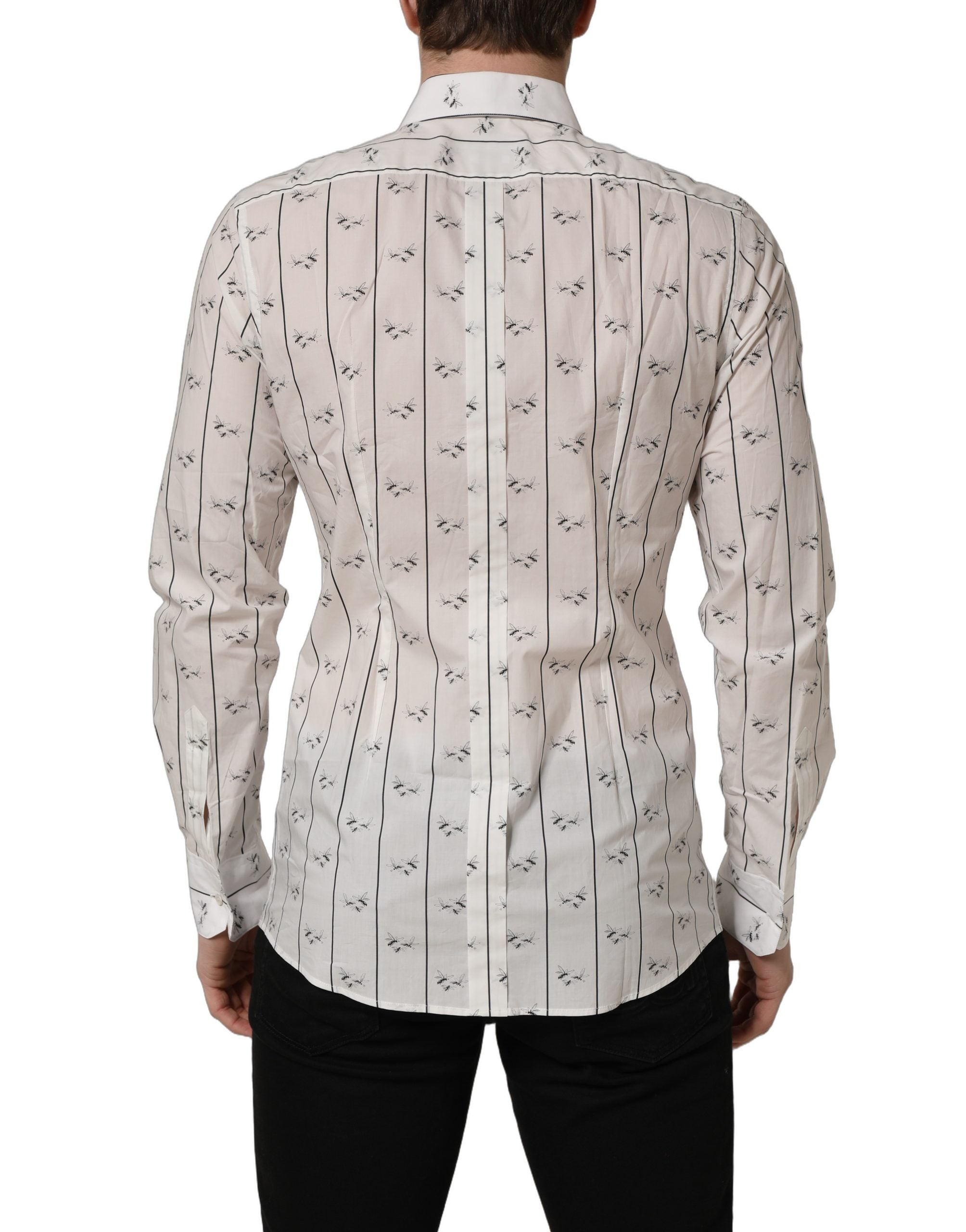 White Bee Print Cotton GOLD Fit Dress Shirt