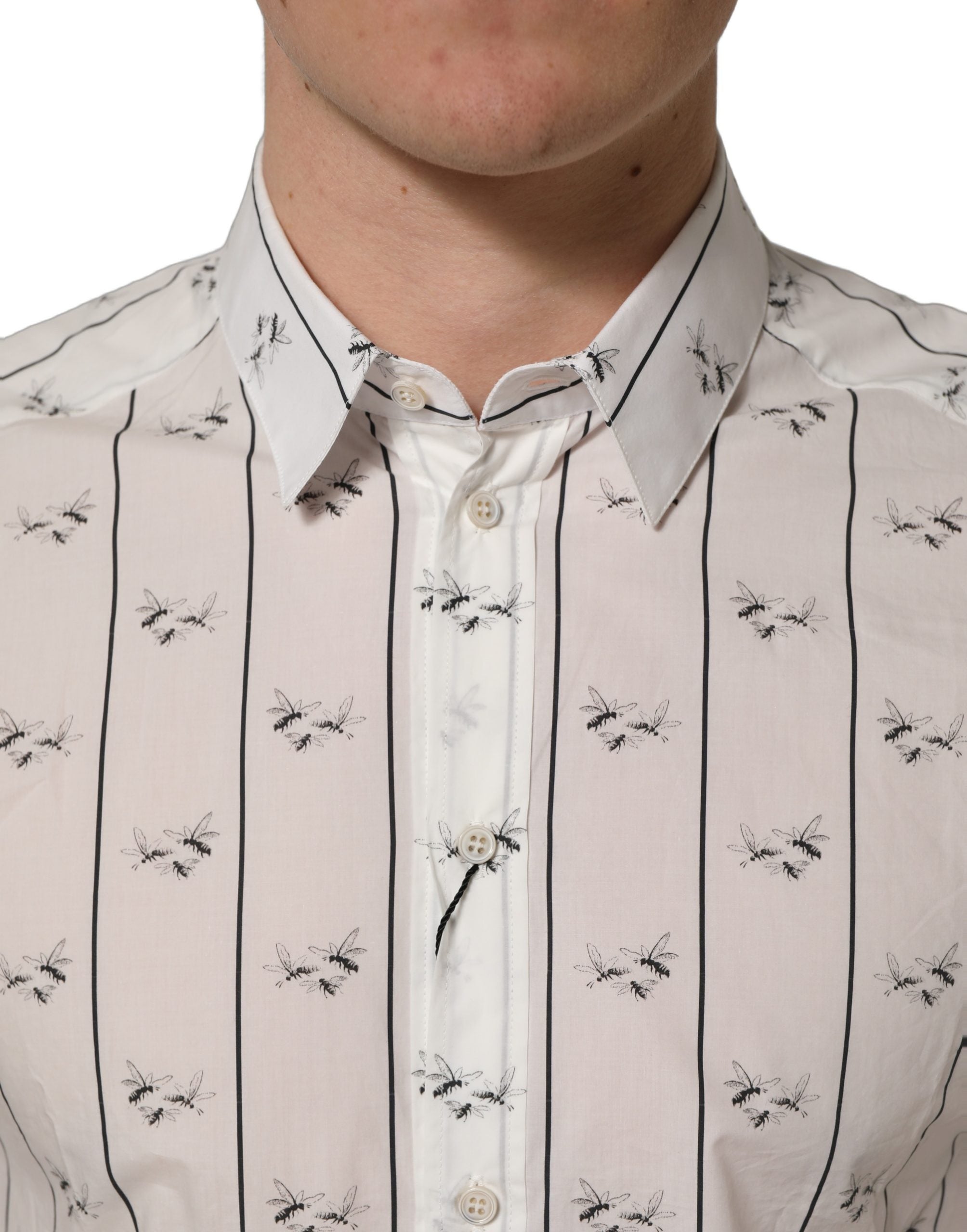 White Bee Print Cotton GOLD Fit Dress Shirt