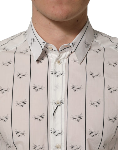 White Bee Print Cotton GOLD Fit Dress Shirt