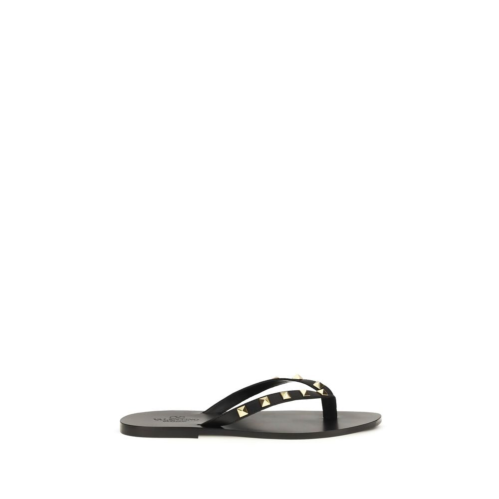 Black Calf Leather Bos Taurus Flip-Flop Sandals