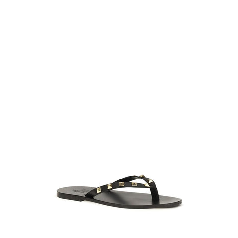 Black Calf Leather Bos Taurus Flip-Flop Sandals