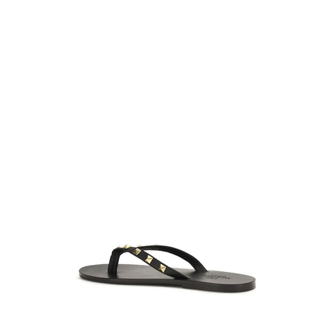 Black Calf Leather Bos Taurus Flip-Flop Sandals